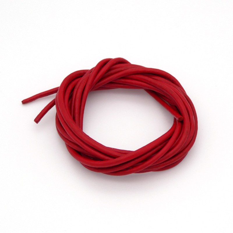 Lacet Cuir Rond diamètre 2mm longueur 100 cm Rouge